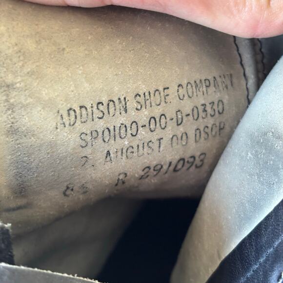 Vtg Addison Shoe Co Black Leather Combat Boots Steel Toe Mens Sz 8.5 R Biltrite